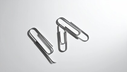 Obraz premium Silver paperclips scattered on white
