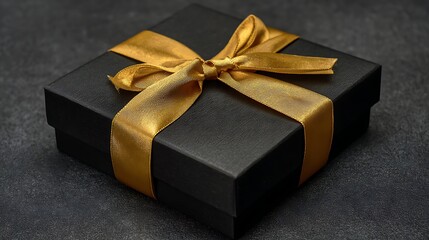 Gift box lies with golden ribbon. Use for marketing, web, design, and luxury concepts.