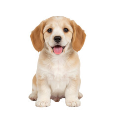 Obraz premium Adorable Beagle Maltese mixed puppy with joyful expression, perfect for heartwarming pet content and charming lifestyle visuals.