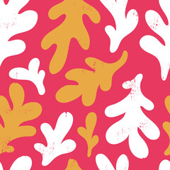Abstract Organic Shapes Pattern Seamless Repeating Floral Motif in Mustard Yellow White and Hot Pink Vibrant Colors Decorative Textile Design