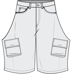 Baggy Oversize layer Cargo Short Fashion Illustration, Vector, CAD, Technical Drawing, Flat Drawing, Template, Mockup.