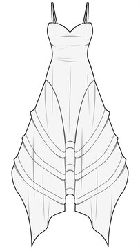 Strap Handkerchief Hem Flared Dress Fashion Illustration, Vector, CAD, Technical Drawing, Flat Drawing, Template, Mockup.