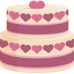 Two Tiered Wedding Cake Decorated With Pink Hearts And Rose Frosting On A Transparent Background