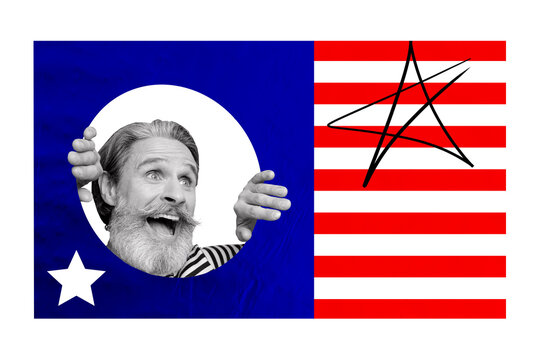 Composite collage image of funny mature man national independence america day fourth july concept fantasy billboard comics zine