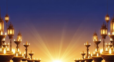 Lumbini Peace Ceremony banner background, Buddhist lamps