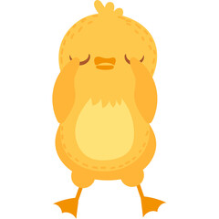 Adorable Fluffy Yellow Duckling Cartoon Character Covering Eyes With Paws With Feet Showing On Transparent Background