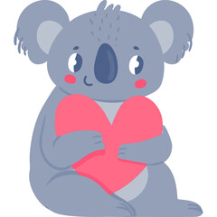 Adorable Gray Koala Holding a Pink Heart with Cute Expression and Soft Gray Fur Against a White Background Ideal for Valentine's Day and Animal Lovers Collections