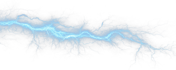 Electric lightning arcs flash through dark storm clouds. Neon glow and sparks enhance the dramatic energy of the thunderstorm scene. PNG