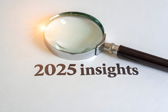 Magnifying glass examining the 2025 insights document