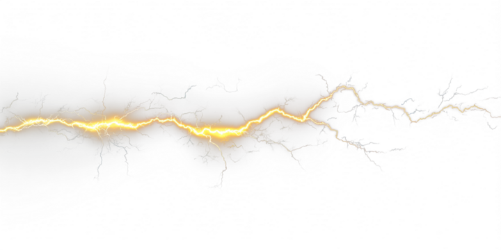 Powerful bolts of lightning illuminate stormy skies with blue and orange. Sparks dance wildly through clouds. The night sky radiates pure energy. PNG