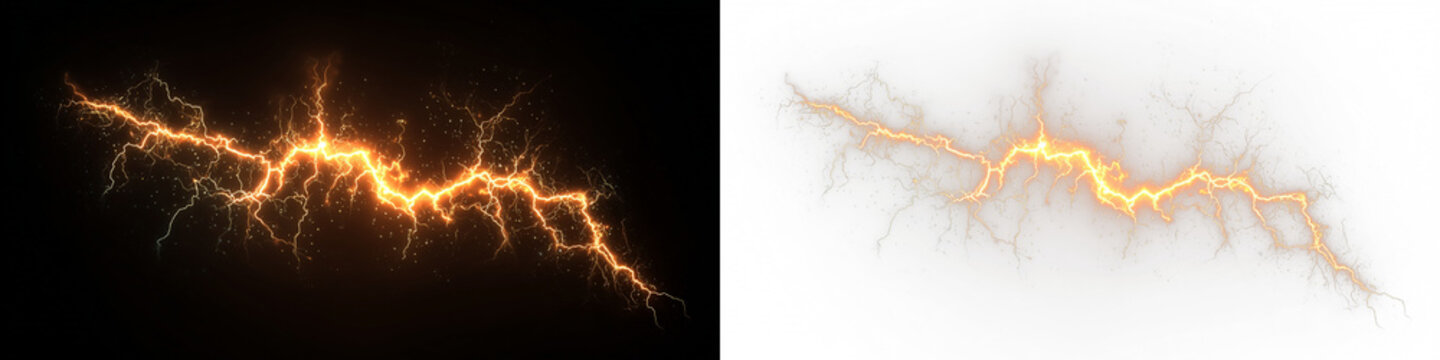 Electric energy crackles across the night sky in chaotic bursts. Lightning illuminates clouds in bright flashes. The storm is alive with power. PNG