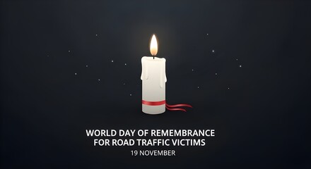Remembering road traffic victims with a somber candlelit vigil on a dark night, honoring lives lost with quiet reflection and hope for safer roads