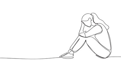 Continuous Line Drawing of a Sad and Lonely Woman