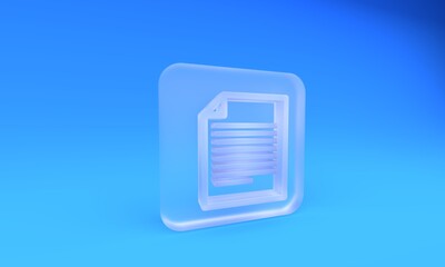 Frosted glass Document icon isolated on blue background. File icon. Checklist icon. Business concept. Square frosted glass button. 3D render illustration