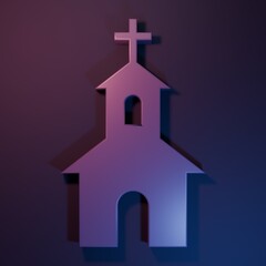 Purple Church building icon isolated on purple-blue background. Christian Church. Religion of church. Minimalism concept. 3D render illustration