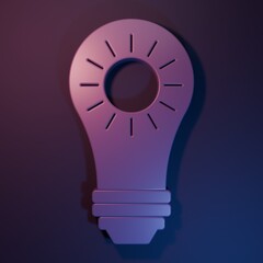 Purple Solar energy panel icon isolated on purple-blue background. Sun and light bulb. Minimalism concept. 3D render illustration