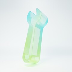 Frosted glass Wrench icon isolated on white background. Spanner repair tool. Service tool symbol. Minimalism concept. 3D render illustration