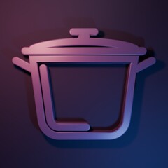 Purple Cooking pot icon isolated on purple-blue background. Boil or stew food symbol. Minimalism concept. 3D render illustration