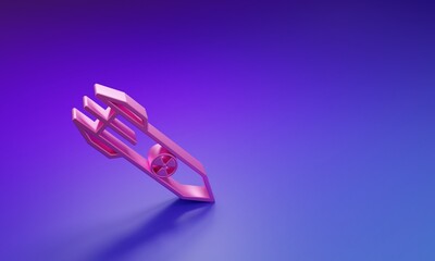 Pink Nuclear rocket icon isolated on purple-blue background. Rocket bomb flies down. Minimalism concept. 3D render illustration