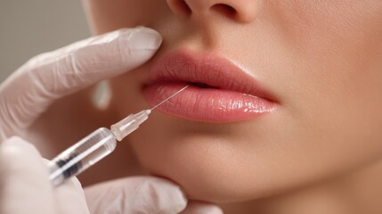 Close-up: lip augmentation with hyaluronic acid, cosmetic injection