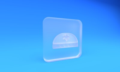 Frosted glass Jewish kippah with star of david icon isolated on blue background. Jewish yarmulke hat. Square frosted glass button. 3D render illustration