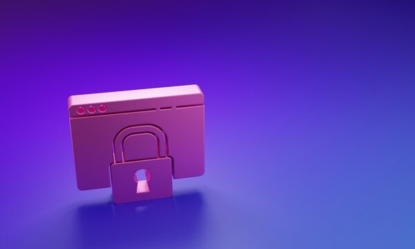 Pink Secure your site with HTTPS, SSL icon isolated on purple-blue background. Internet communication protocol. Minimalism concept. 3D render illustration