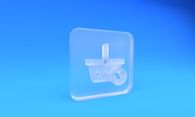 Frosted glass Remove shopping basket icon isolated on blue background. Online buying concept. Delivery service. Supermarket basket and X mark. Square frosted glass button. 3D render illustration