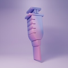 Purple Syringe icon isolated on purple background. Syringe for vaccine, vaccination, injection, flu shot. Medical equipment. Minimalism concept. 3D render illustration