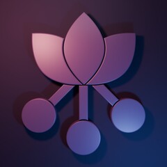 Purple Coffee bean, branch with leaf and berry icon isolated on purple-blue background. Plant with leaf, berry, fruit, seed. Minimalism concept. 3D render illustration