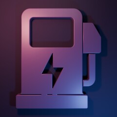 Purple Electric car charging station icon isolated on purple-blue background. Eco electric fuel pump sign. Minimalism concept. 3D render illustration