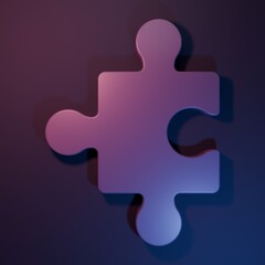 Obraz premium Purple Piece of puzzle icon isolated on purple-blue background. Business, marketing, finance, layout, infographics, internet concept. Minimalism concept. 3D render illustration
