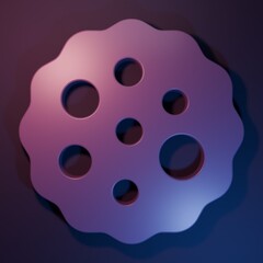 Purple Cookie or biscuit with chocolate icon isolated on purple-blue background. Minimalism concept. 3D render illustration