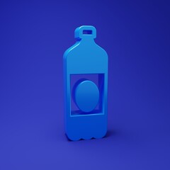 Blue Plastic beer bottle icon isolated on blue background. Minimalism concept. 3D render illustration