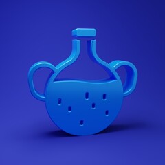 Blue Essential oil bottle icon isolated on blue background. Organic aromatherapy essence. Skin care serum glass drop package. Minimalism concept. 3D render illustration