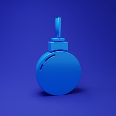 Blue Lamp hanging icon isolated on blue background. Ceiling lamp light bulb. Minimalism concept. 3D render illustration