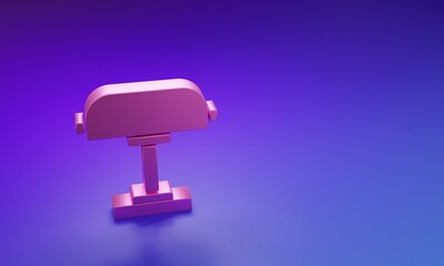 Pink Table lamp icon isolated on purple-blue background. Desk lamp. Minimalism concept. 3D render illustration
