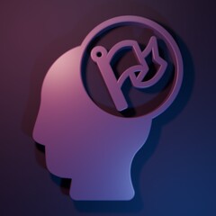 Purple Hand holding flag icon isolated on purple-blue background. Victory, winning and conquer adversity concept. Minimalism concept. 3D render illustration