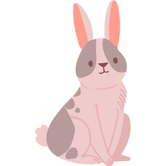 Pink and Grey Bunny Rabbit Sitting With A Transparent Background And A Pixelated Style Illustration