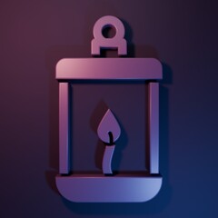 Purple Ramadan Kareem lantern icon isolated on purple-blue background. Minimalism concept. 3D render illustration