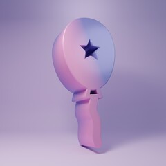 Purple Balloon with ribbon icon isolated on purple background. Minimalism concept. 3D render illustration