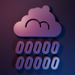 Purple Cloud with rain icon isolated on purple-blue background. Rain cloud precipitation with rain drops. Minimalism concept. 3D render illustration
