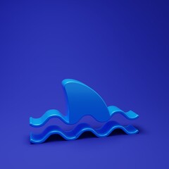 Obraz premium Blue Shark fin in ocean wave icon isolated on blue background. Minimalism concept. 3D render illustration