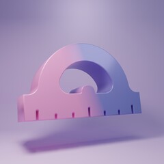 Fototapeta premium Purple Protractor grid for measuring degrees icon isolated on purple background. Tilt angle meter. Measuring tool. Geometric symbol. Minimalism concept. 3D render illustration