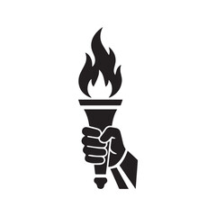 Hand Holding Flaming Torch Glyph Icon. A powerful symbol of liberty, freedom, revolution, victory, and knowledge. Vector logo for sports, leadership, and hope.
