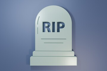 Grey Tombstone with RIP written on it icon isolated on purple-blue background. Grave icon. Minimalism concept. 3D render illustration