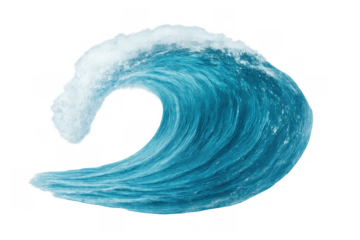 Powerful blue ocean wave cresting and splashing with white foam, clean water movement on transparent alpha background
