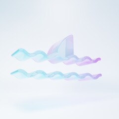 Frosted glass Shark fin in ocean wave icon isolated on white background. Minimalism concept. 3D render illustration
