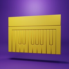 Yellow Music synthesizer icon isolated on purple background. Electronic piano. Minimalism concept. 3D render illustration