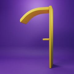 Yellow Scythe icon isolated on purple background. Minimalism concept. 3D render illustration