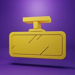 Yellow Car mirror icon isolated on purple background. Minimalism concept. 3D render illustration